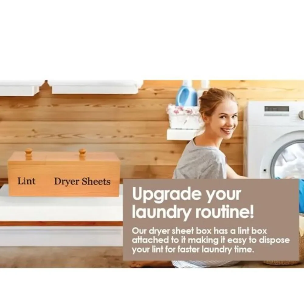 Kitchen + Kats Dryer Sheet Holder with Lid – Laundry Room Organizer‎ w/ Lint Box